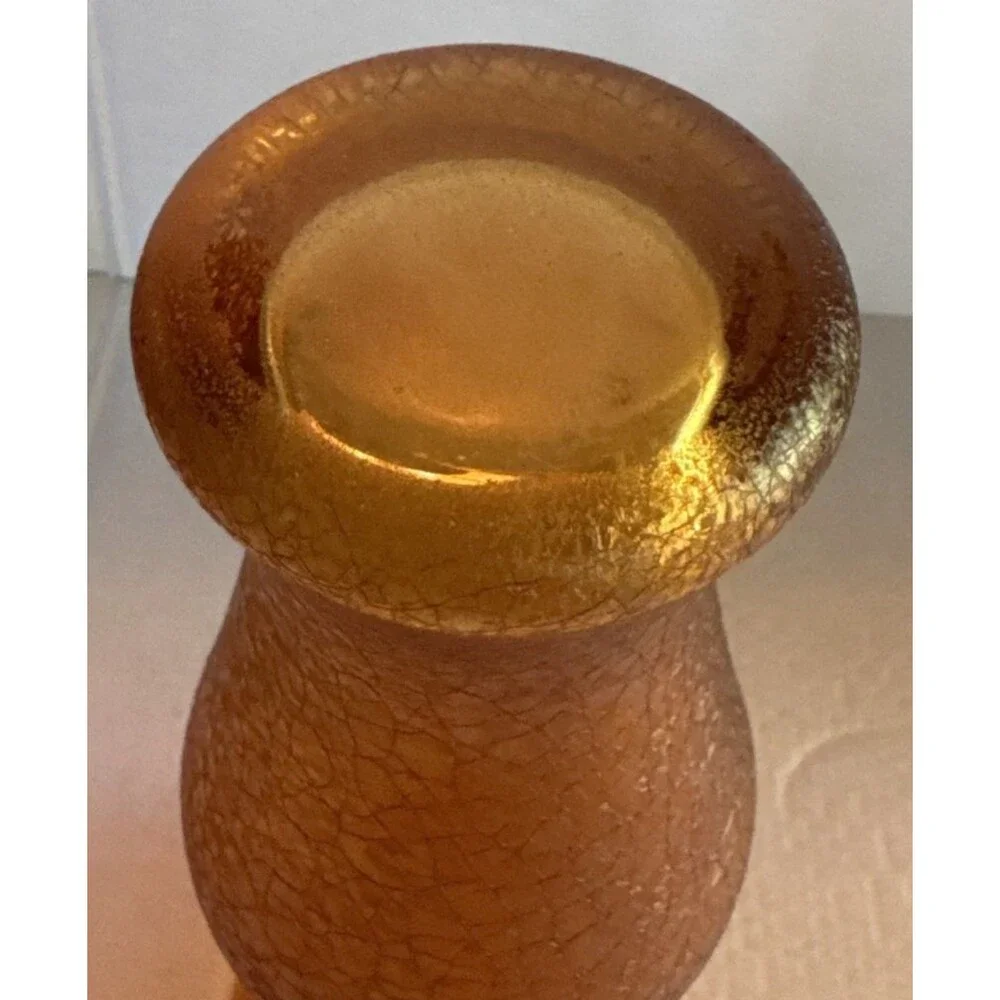 Vintage Amber  Crackle Glass Vase 9